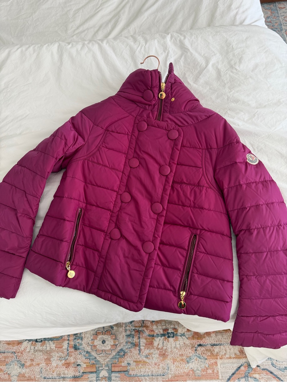 Moncler Quilted Puffer Jacket with Comic Label - fuchsia/purple color - size 1